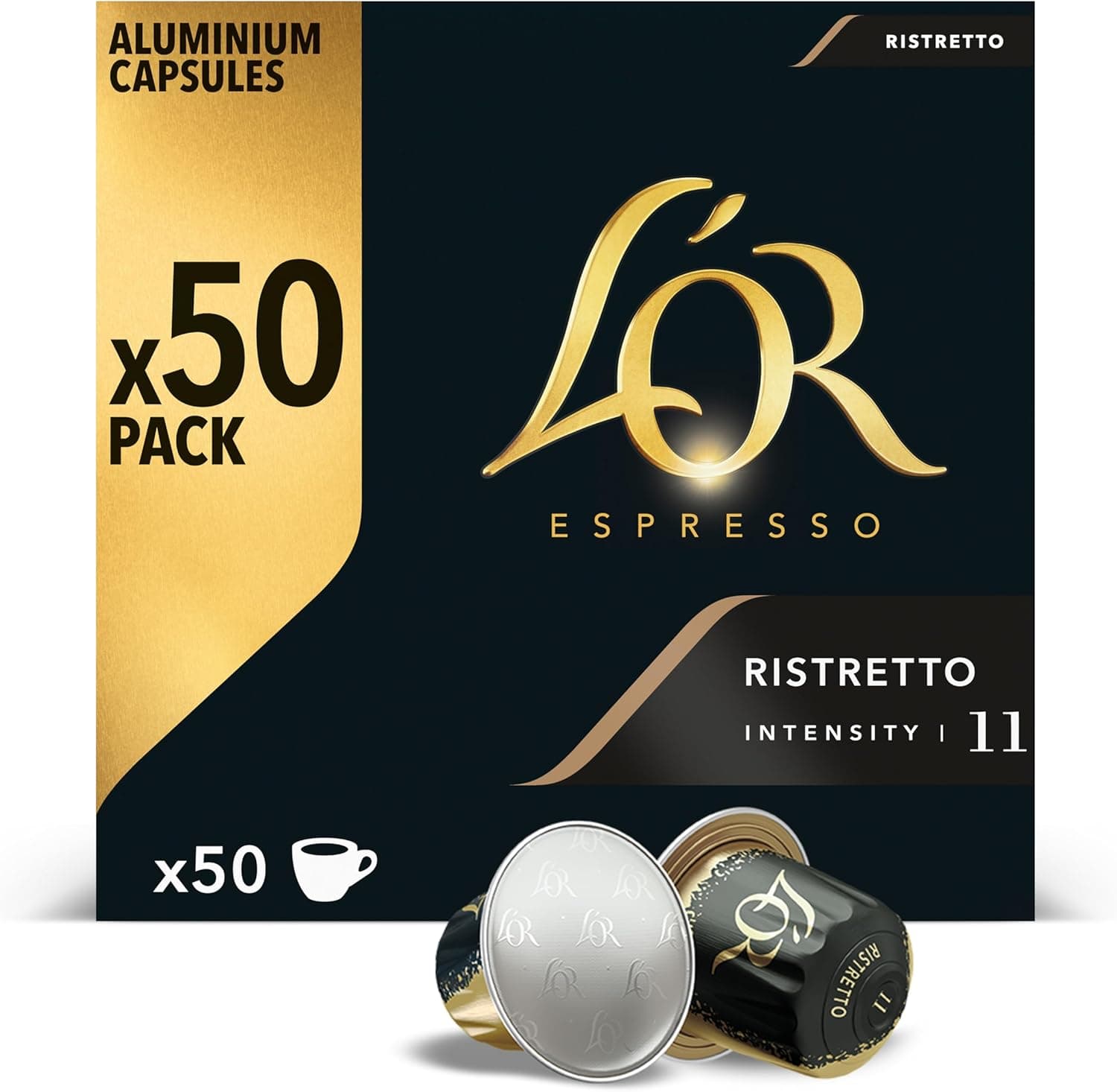 L'OR Cápsulas de café expresso com listas | intensidade 11 | 50 cápsulas compatíveis Nespresso (R)