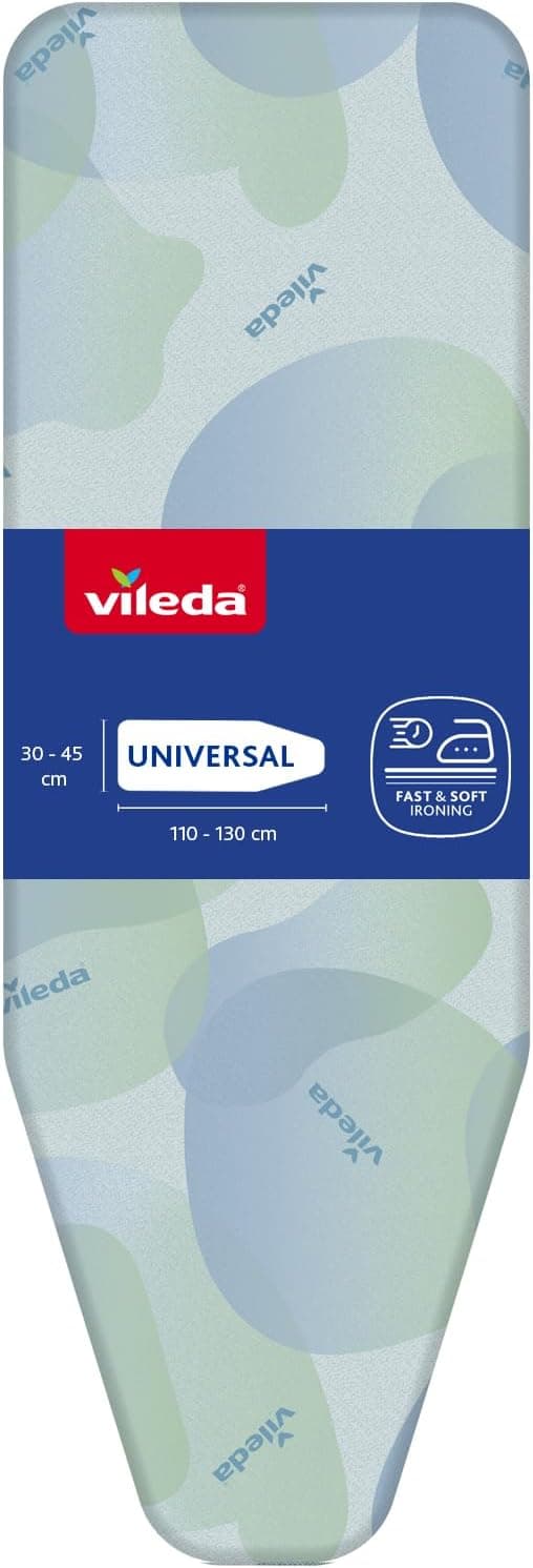 Vileda, Premium 2 em 1 - capa para tábua de passar a ferro, três camadas, tamanho universal, suave, cor cinzento e branco Medidas: 130 x 45 cm.