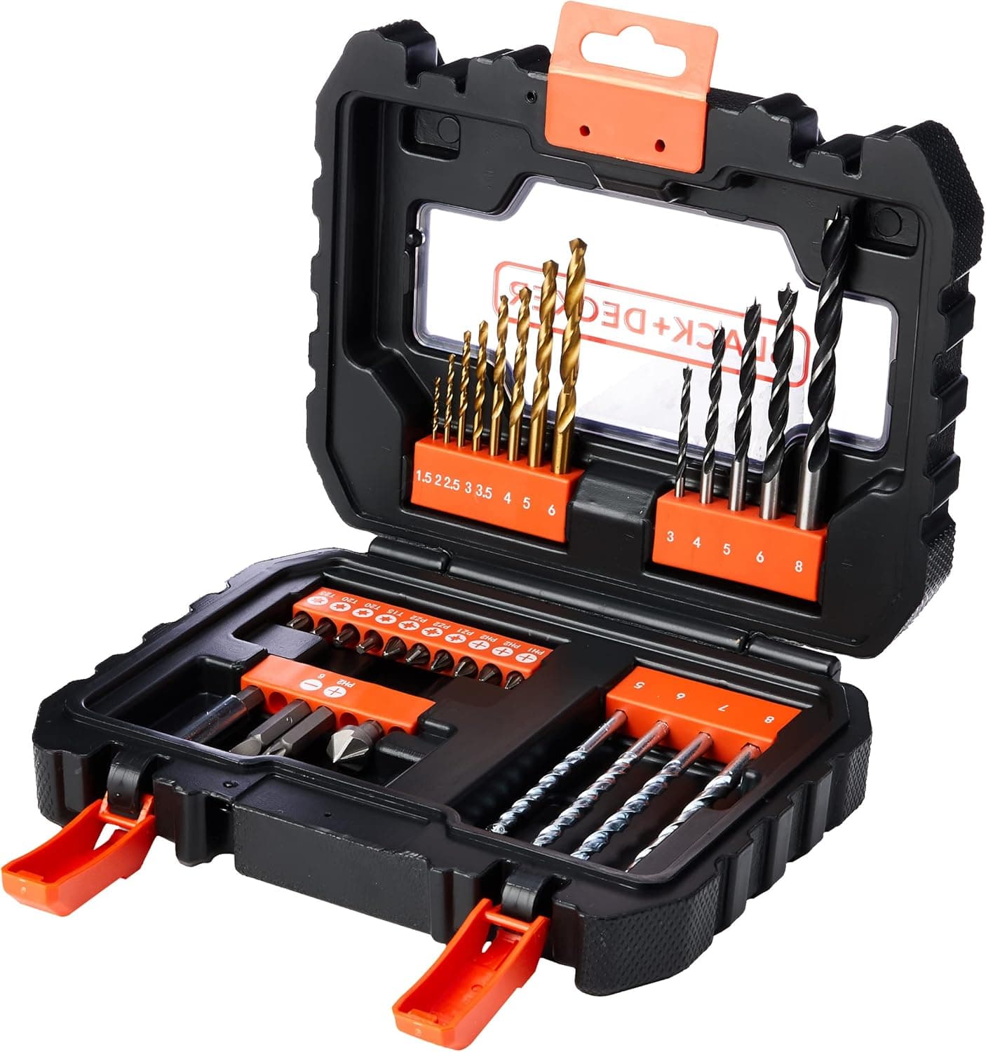 BLACK+DECKER A7233 A7233 Conjunto de 31 peças para parafusar e furar com mala fácil de transportar e brocas de titânio