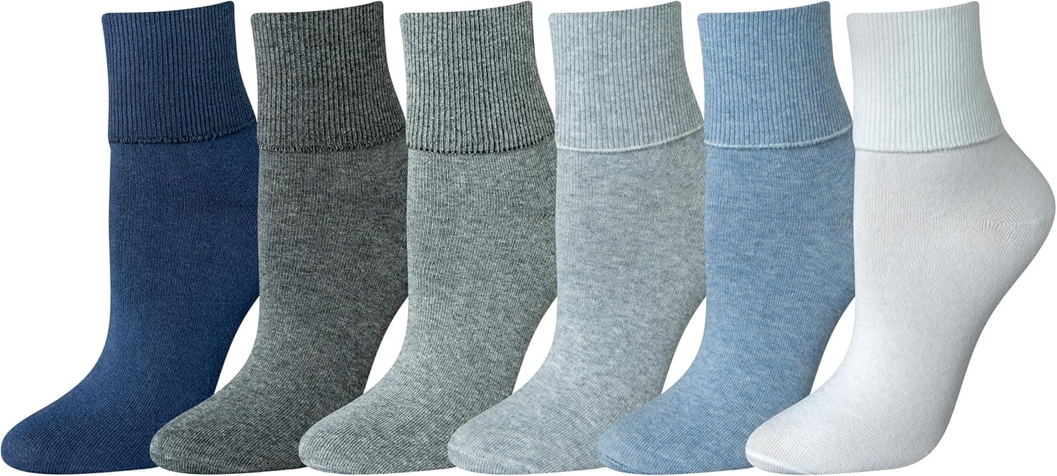 Amazon Essentials Meias com punho voltado para mulher, 6 pares