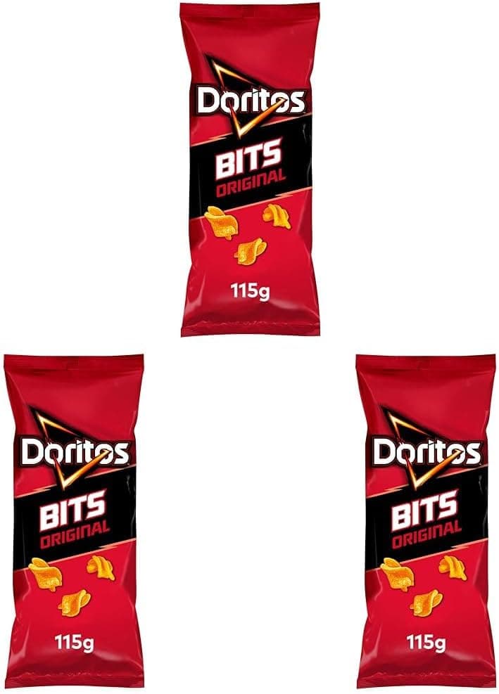 Doritos Bits BBQ, Snack de milho crocante com sabor churrasco, produto de aperitivo matutano, saco individual de aperitivo, 115 g (embalagem de 3)
