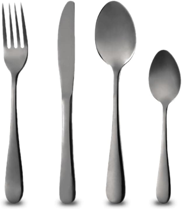 BERGNER MUNICH - Conjunto de talheres de aço inoxidável - talheres de cor elegante preto - acabamento brilhante - para uso diário