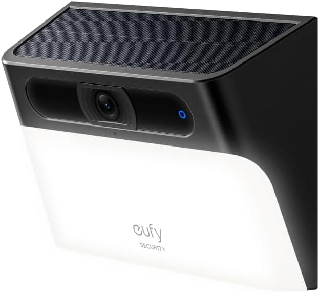 Câmara solar com luz de parede eufy Security S120, câmara solar sem fios exterior, câmara 2K, energia inesgotável, luz ativada por movimento, deteção IA, IP65 impermeável, foco, sem taxa mensal