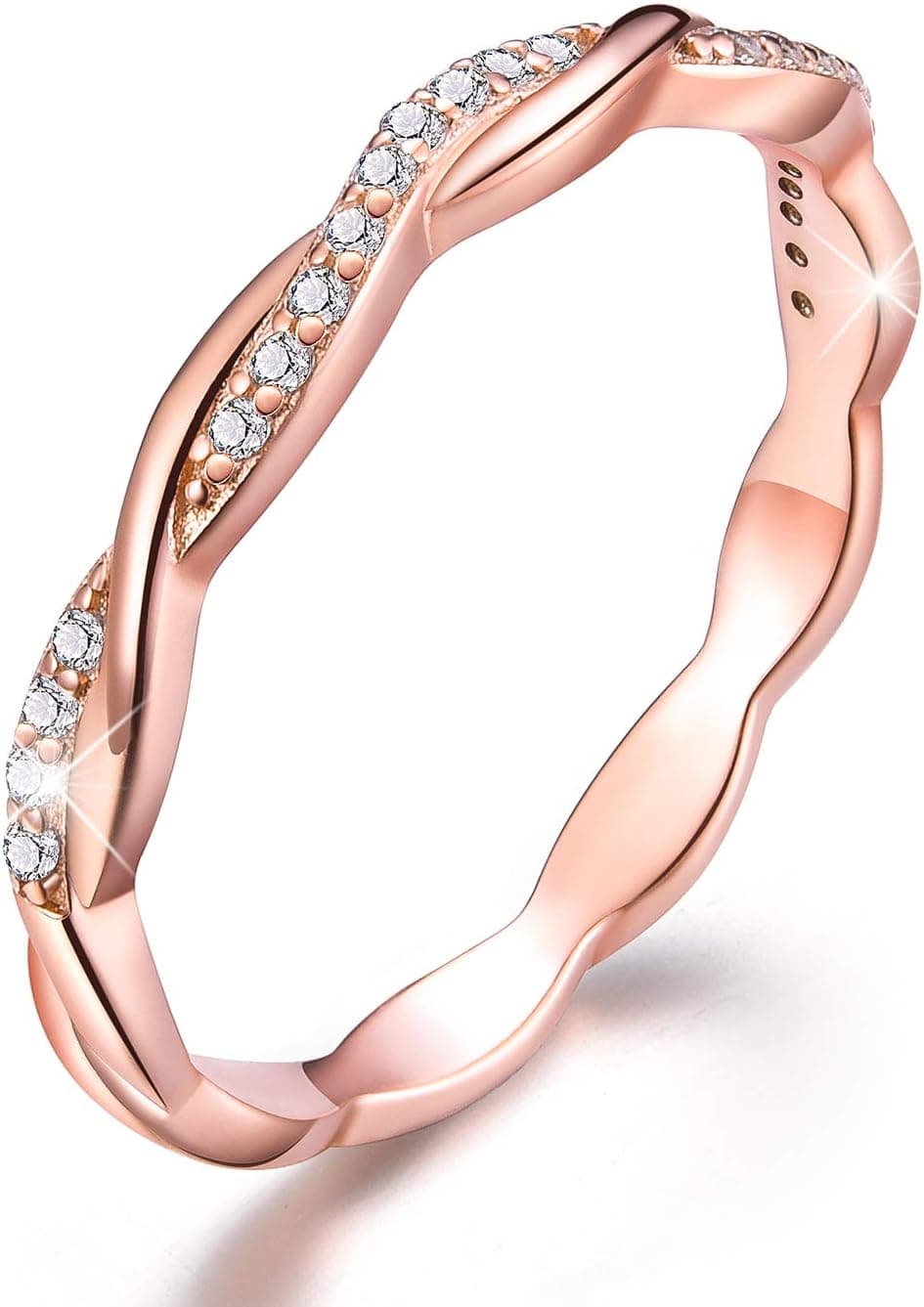 Esberry Twist Ring Creative Weaving Rose Gold/White Gold/Yellow Gold Color Inlaid Stone Diamond Simple Full Eternity Wedding Ring Lady Fashion Jewelry