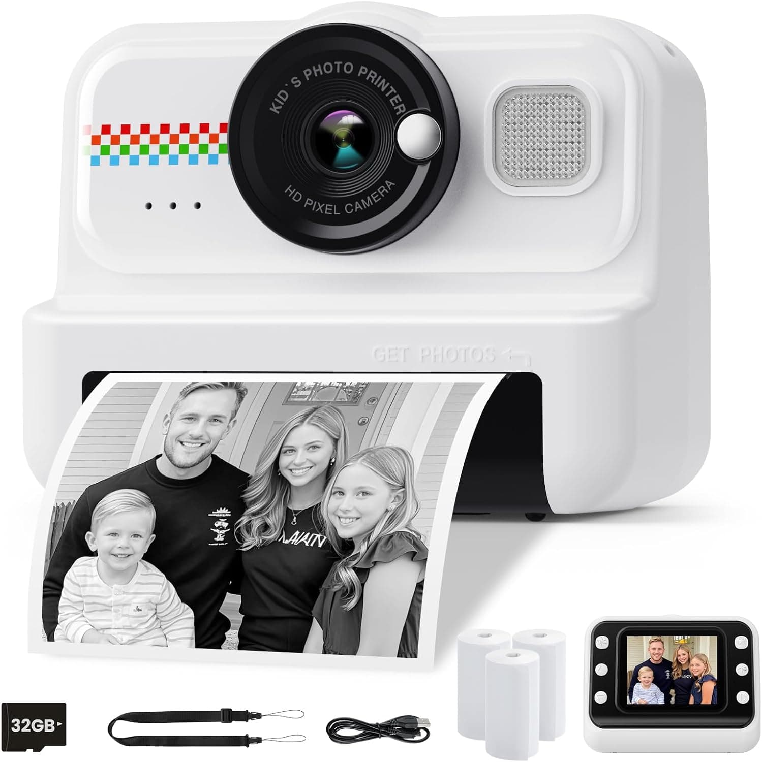 HiMont Câmara fotos infantis instantâneas, HD/1080P câmara instantânea para crianças com cartão de 32 G e papel de impressão, câmara fotos infantis divertidas presentes de brinquedo para crianças de 3
