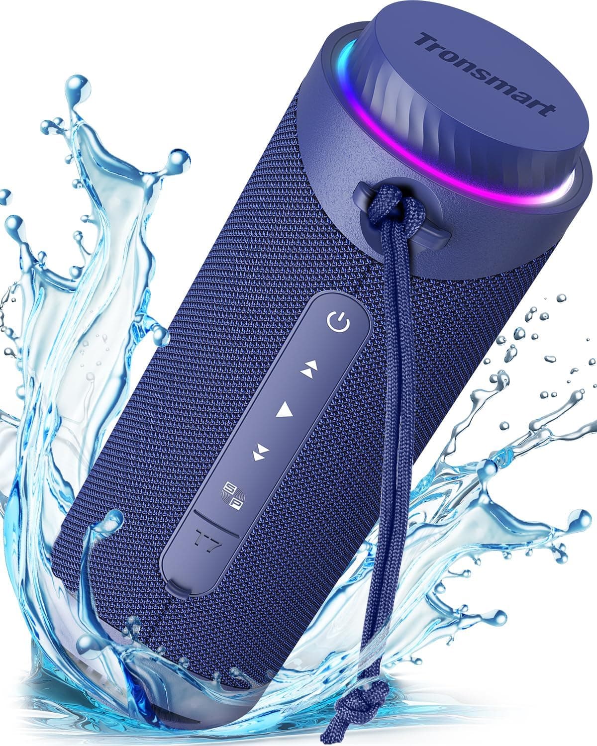 Tronsmart T7 Altifalante portátil Bluetooth 5.3, luzes LED e proteção de água IPX7, graves poderosos com som Stereo de alta fidelidade, Speaker exterior sem fios com EQ para festas, viagens