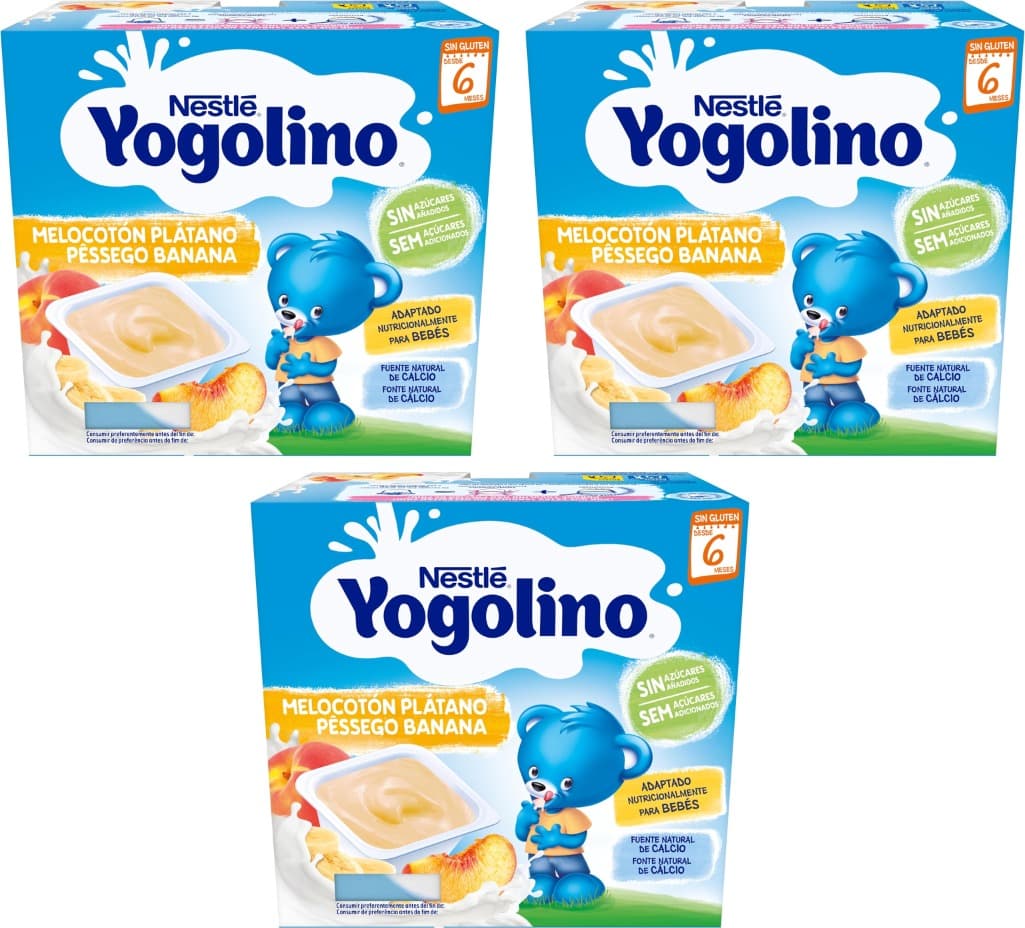 Yogolino | Iogurte de pêssego e banana sem açúcar adicionado para bebés a partir dos 6 meses, 4x100 g