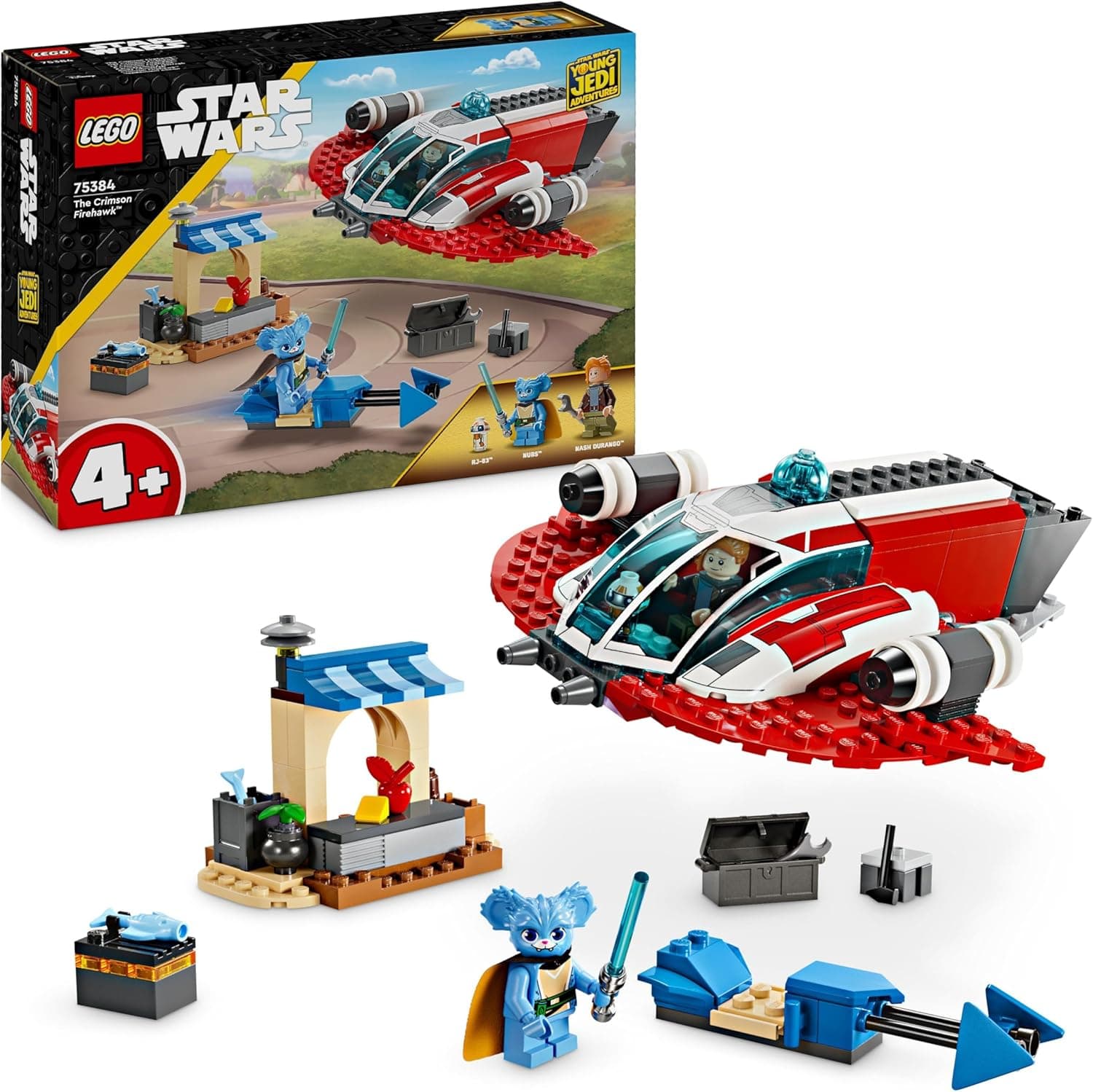 LEGO Star Wars: As aventuras dos jovens Jedi The Crimson Firehawk, navio estelar de brinquedo, Moto Speeder, minifiguras de personagens, presente para meninos e meninas de 4 anos ou mais 75384