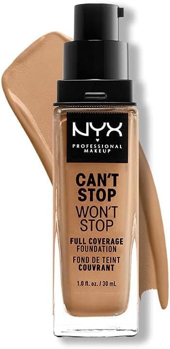 NYX Professional Makeup Base de maquilhagem Can't Stop Won't Stop Full Coverage Foundation, longa duração, waterproof, fórmula vegana, acabamento mate, tom: Camel