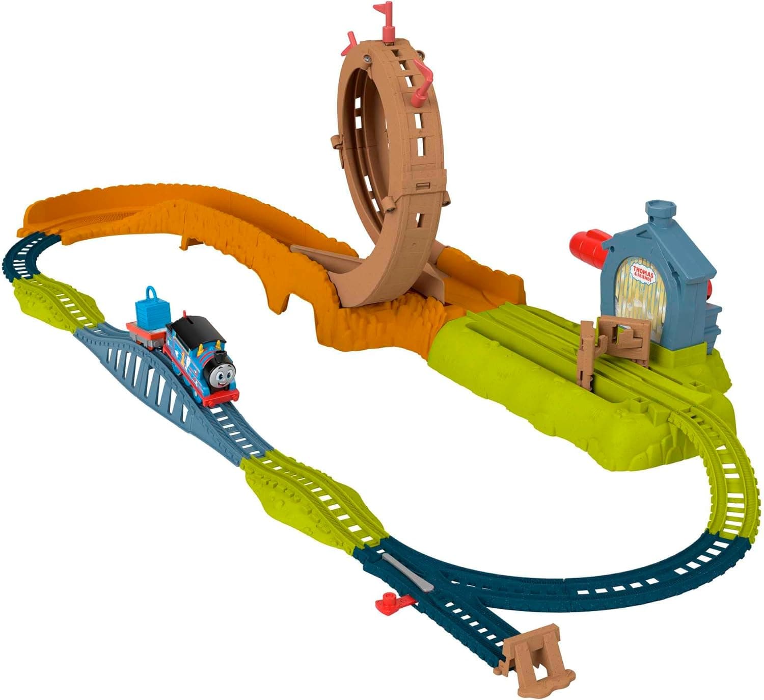 Thomas & Friends Fisher, Price, o comboio Thomas Super Loop lança e desflecha, pista de quase 5 metros de comprimento com comboio motorizado, brinquedo para crianças de 3+ anos