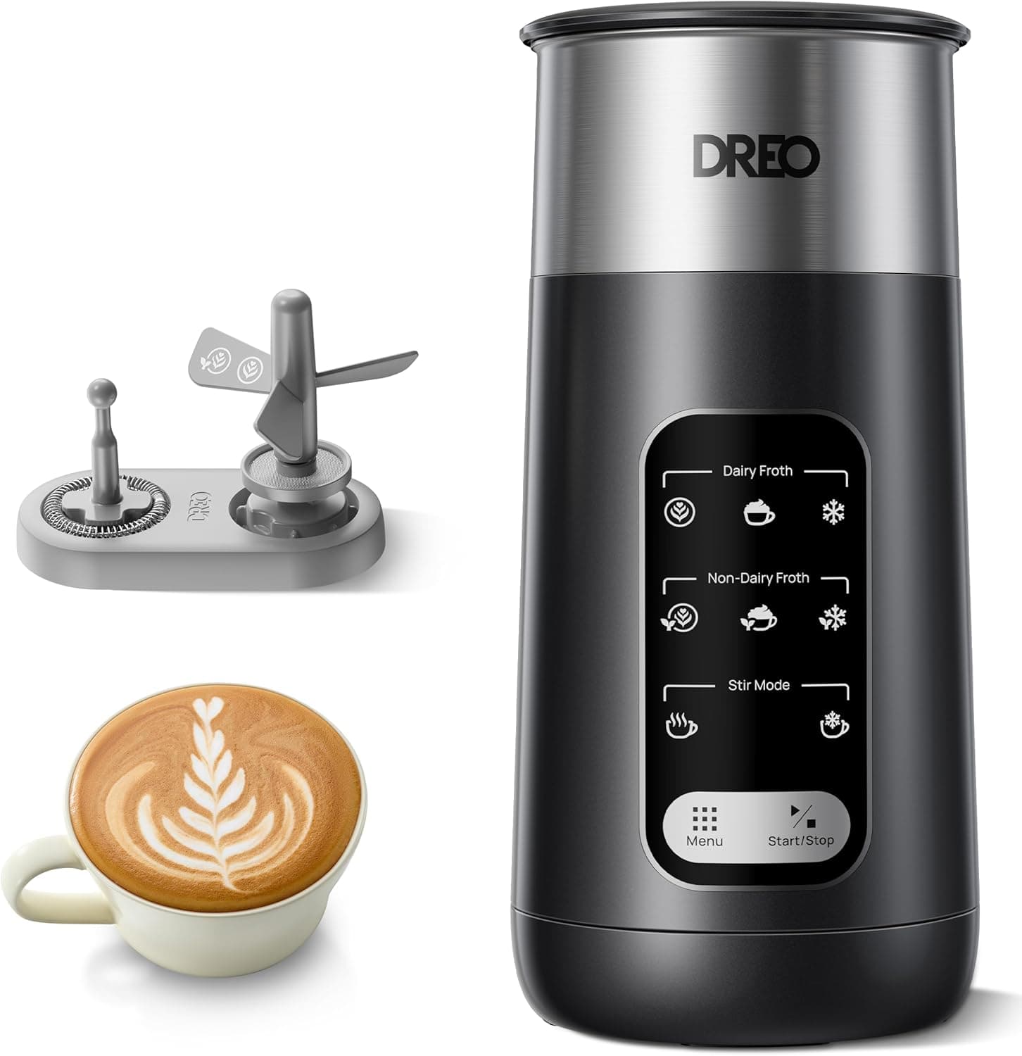 Dreo BaristaMaker | Espumador de leite elétrico 8 em 1 com LED para espuma quente e fria, 270 ml