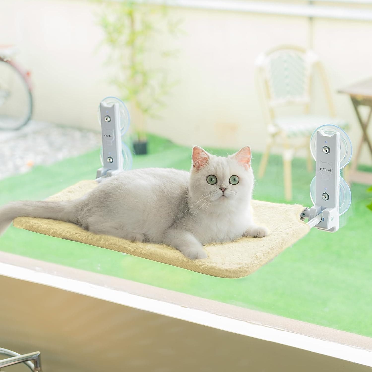CATISM | Hamaca de janela para gato com ventosas reforçadas e almofada dupla face lavável 52 x 30 cm