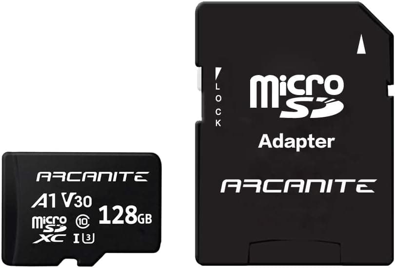 ARCANITE Cartão de memória microSDXC de 128 GB com adaptador SD: A1, UHS-I U3, V30, 4K, C10, microSD, velocidade máxima de leitura de 90 MB/s