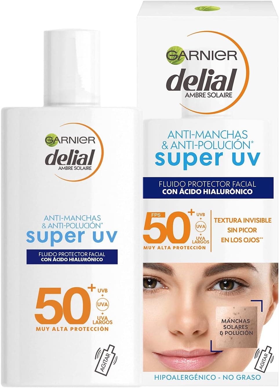 GARNIER DELIAL Creme Facial Fluido de Uso Diário com Muito Alta Proteção Solar FPS 50+ Com Ácido Hialurónico, Fórmula Incolor e Não Comedogénica 40 ml