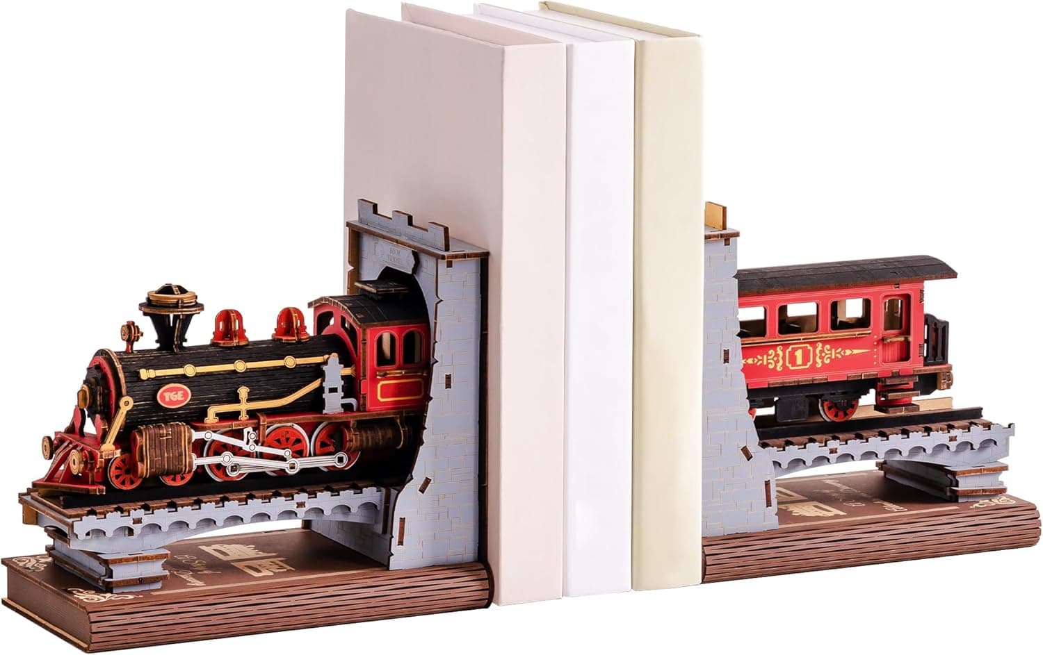 ROBOTIME Puzzle 3D de madeira DIY suporte livros comboio do século, Book Nook casacos para construção de adultos, presentes de visão para adultos e crianças