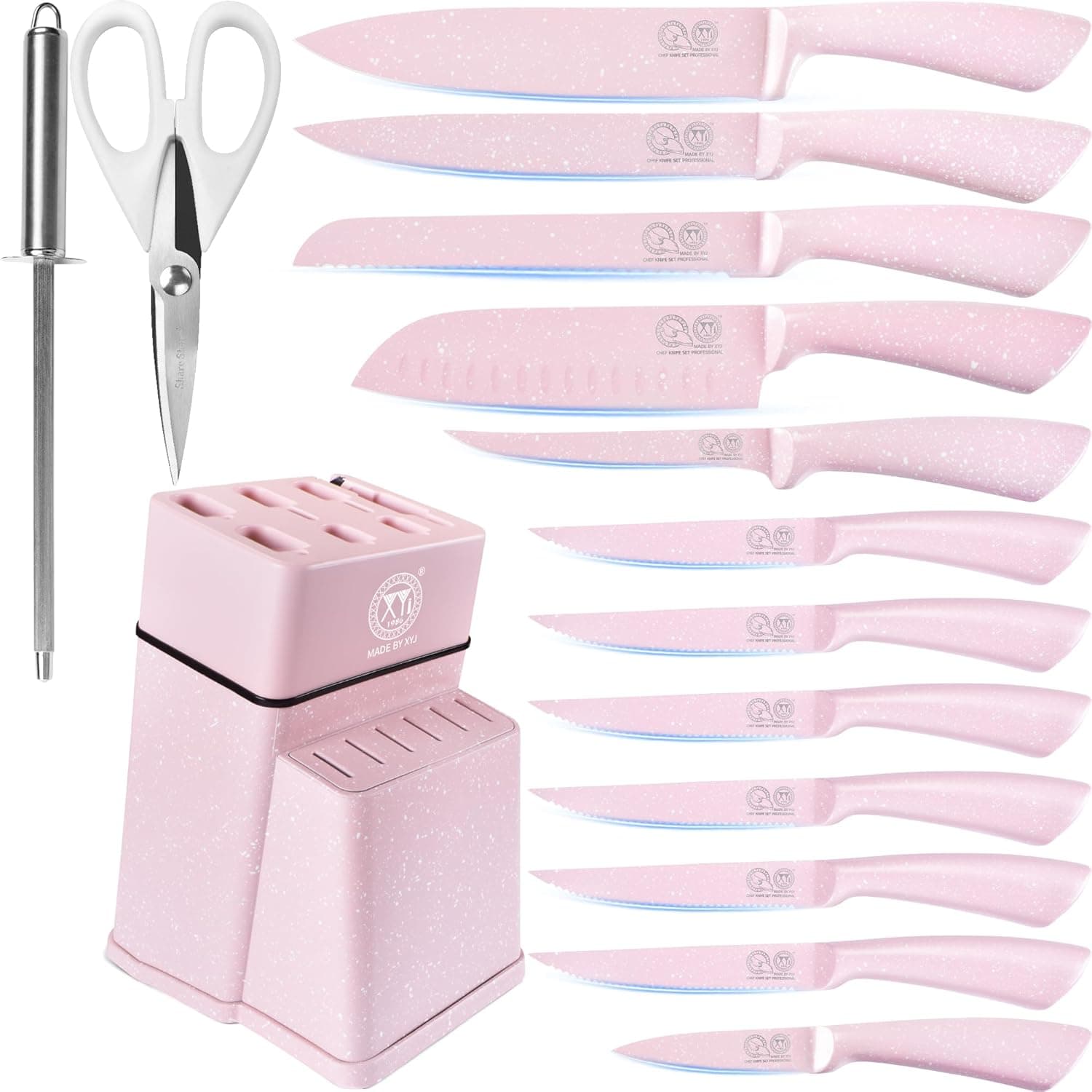 XYJ Kitchen Knife Set | Conjunto de 15 facas de cozinha japonesas em inox com suporte