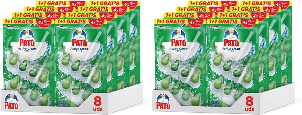 Pato - Active Clean 1 + 1 cabide para sanita, frescura intensa, perfuma, limpeza e perfuma, aroma pinho, 16 unidades