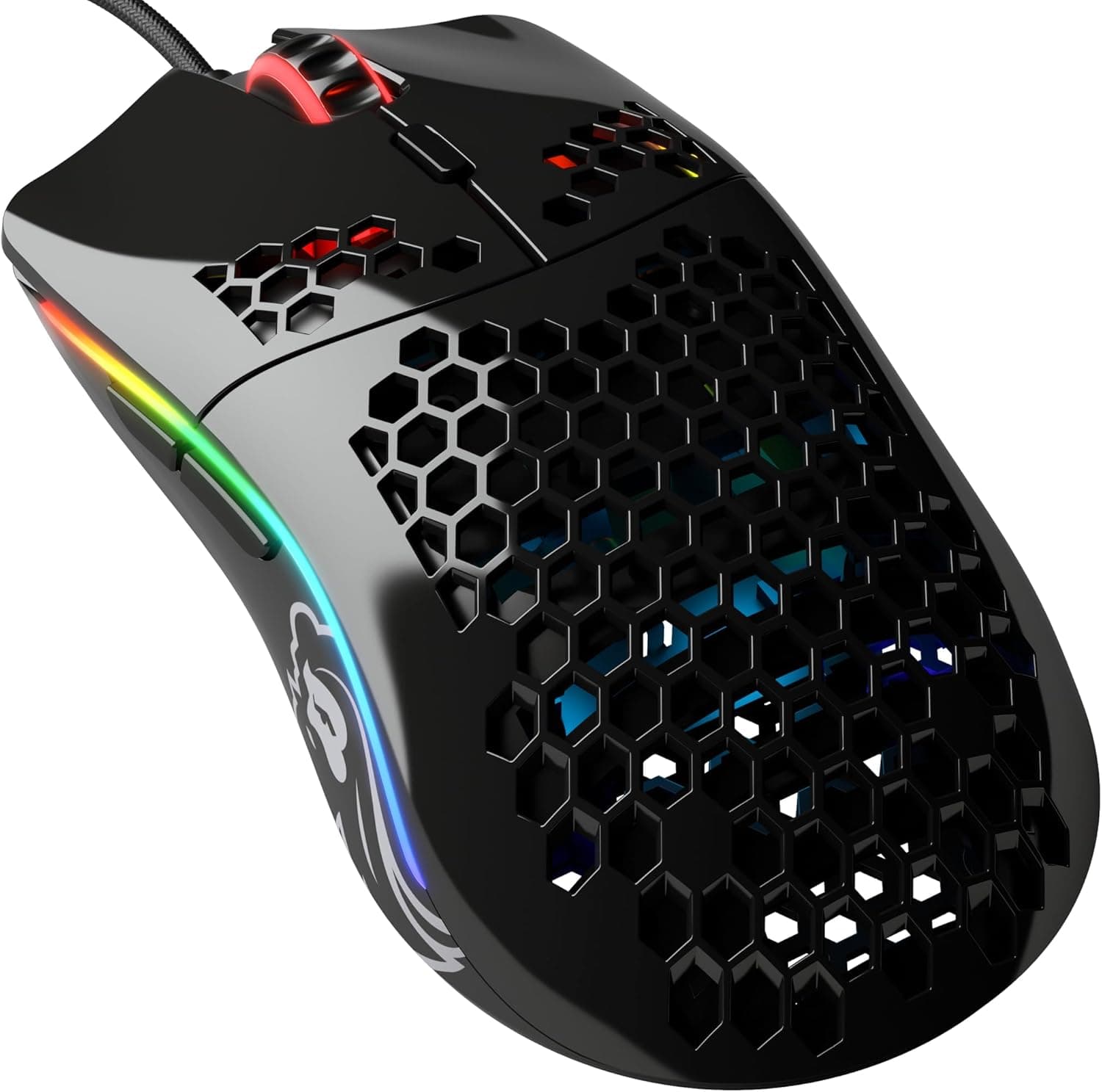 Glorious Gaming Model O- (pequeno) rato gaming com cabo - 58 g super leve, design colmeia, RGB, sensor Pixart 3360, ambidextro, switches de Omron - preto brilhante