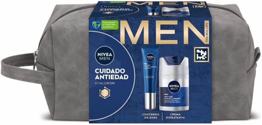 NIVEA MEN Hyaluron Pack Set presente rotina cuidado facial anti-idade para homem, pack de homem com creme anti-idade (1 x 50 ml) e contorno de olhos (1 x 15 ml)