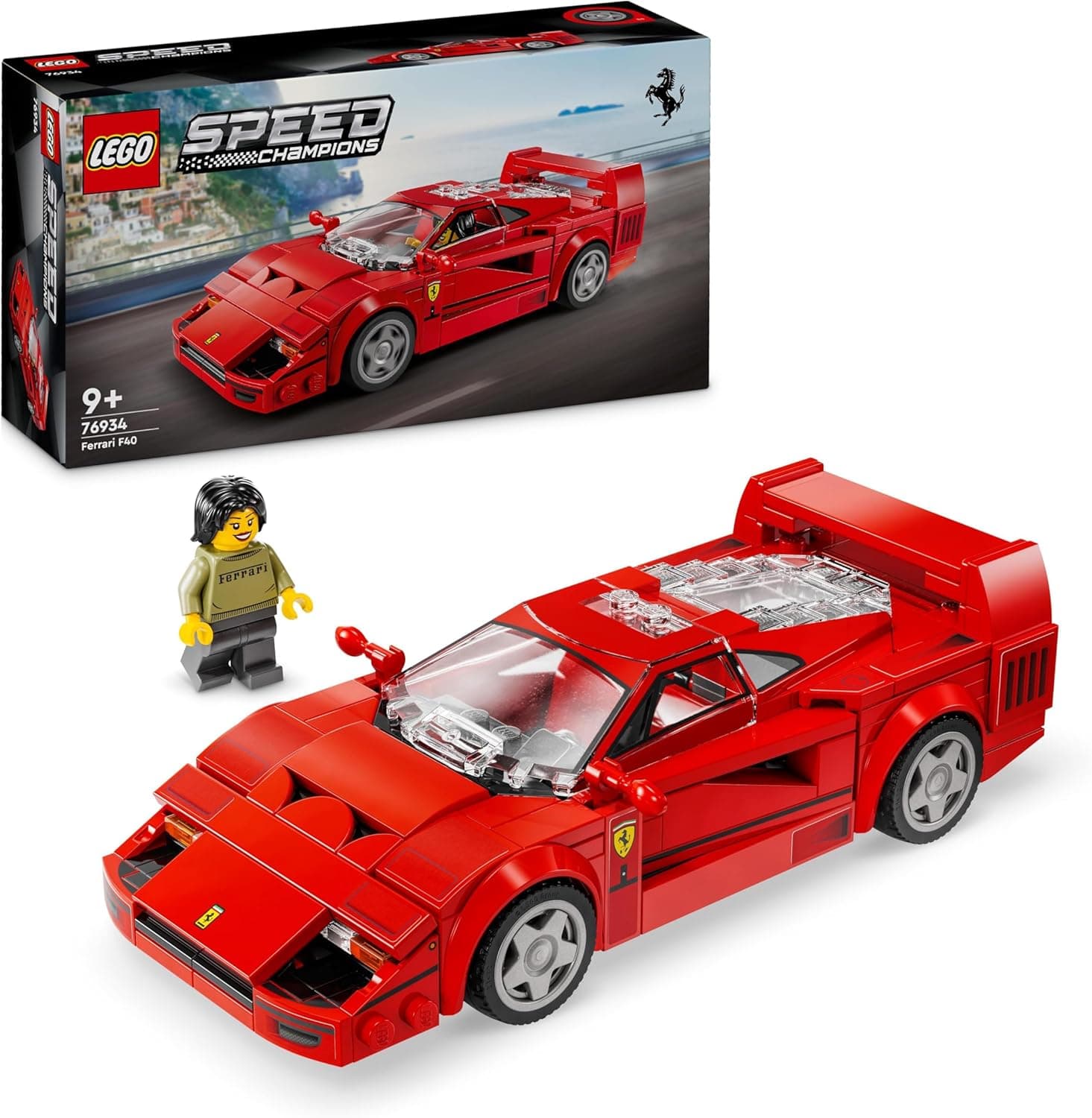 LEGO Speed Champions Supercarro Ferrari F40 Maquete de carro de corridas de brinquedo com minifigura de piloto, conjunto com veículo de coleção, presente para meninos e meninas de 9 anos ou mais 76934
