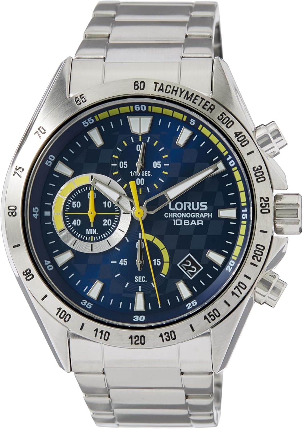 Lorus Relógio analógico para homens de quartzo com correia em metal RM311JX9, azul, pulseira