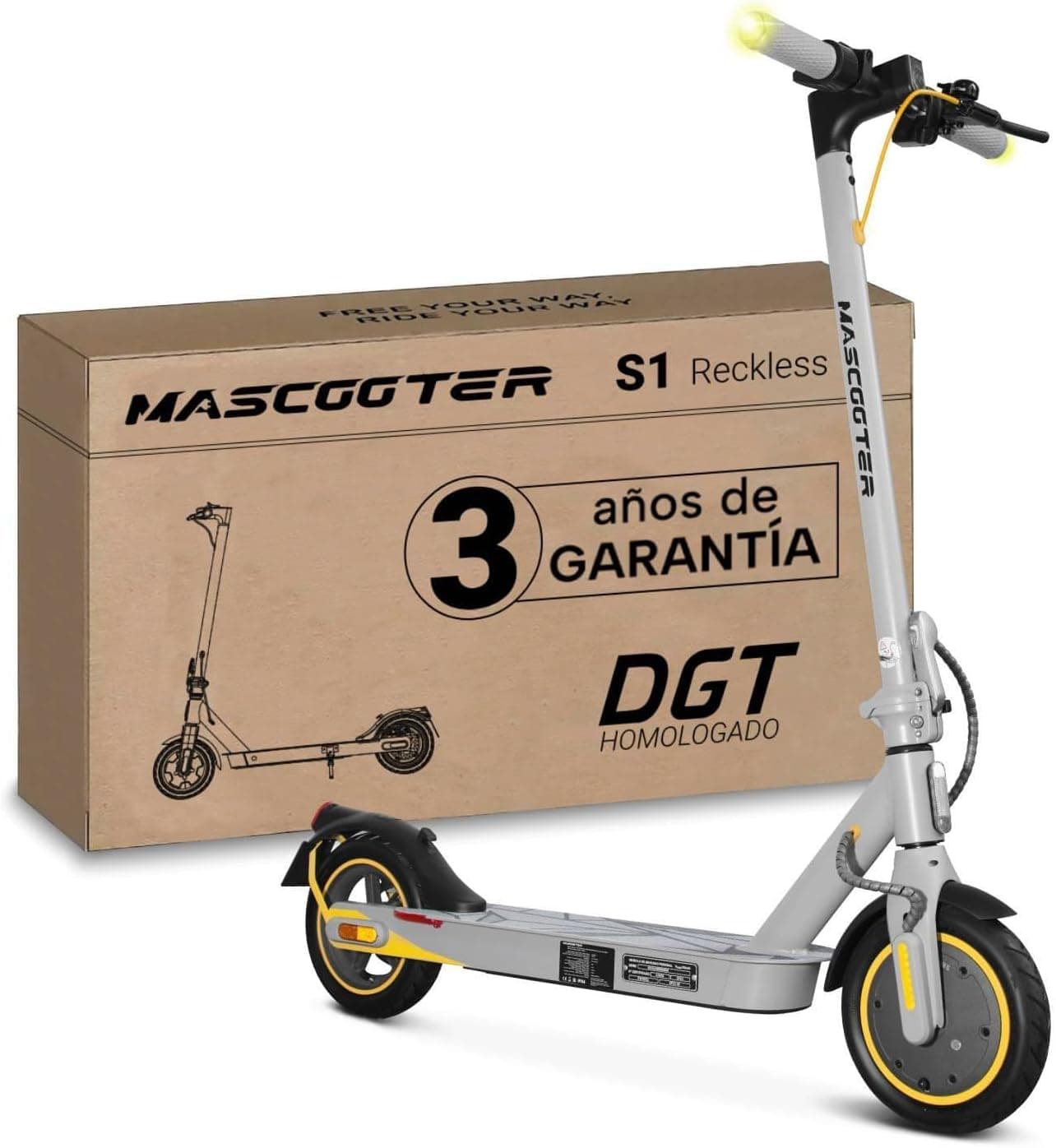 MASCOOTER Reckless | Trotinete elétrico para adultos com autonomia de 20 km, 300 W, intermitentes e travão de disco