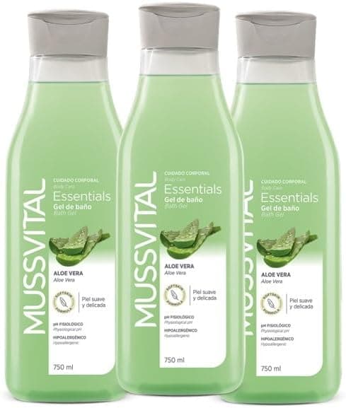 Mussvital Gel de banho, aloé vera, 3 x 750 ml, cuidado corporal, pele macia e delicada, hipoalergénico