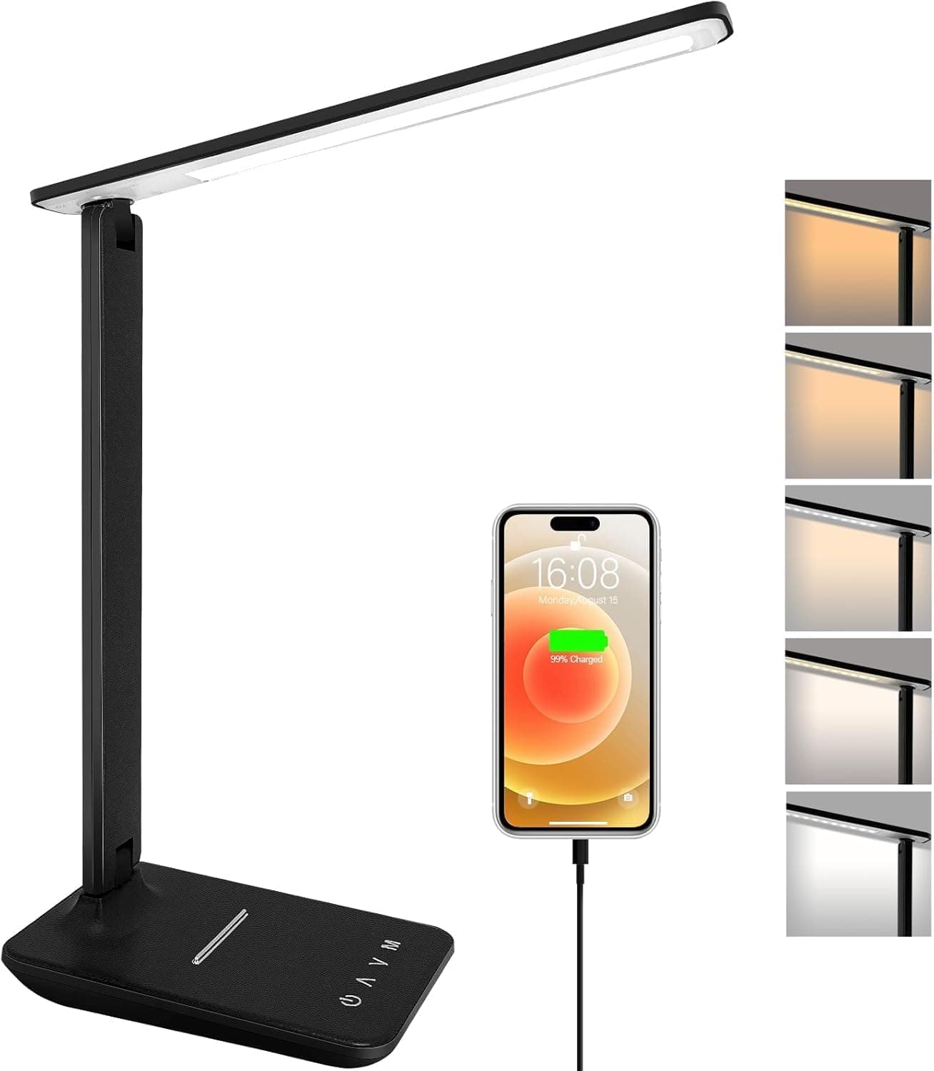 joyshie Candeeiro LED secretária, candeeiro de mesa com luz noturna, candeeiro de secretária com controlo tátil, porta de carregamento USB, 5 níveis de luminosidade 5 modos
