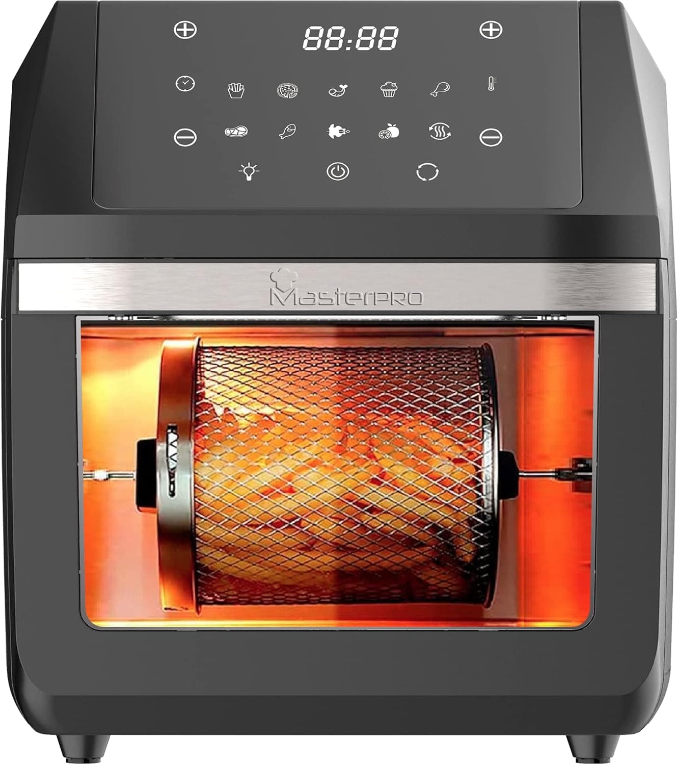 MasterPro Airfryer Rocket 1100 Frigideira de ar sem óleo e forno, capacidade de 11 l, potência de 1800 W, ecrã LED tátil, cesta anti-aderente, temperatura regulável 80 a 200 °C