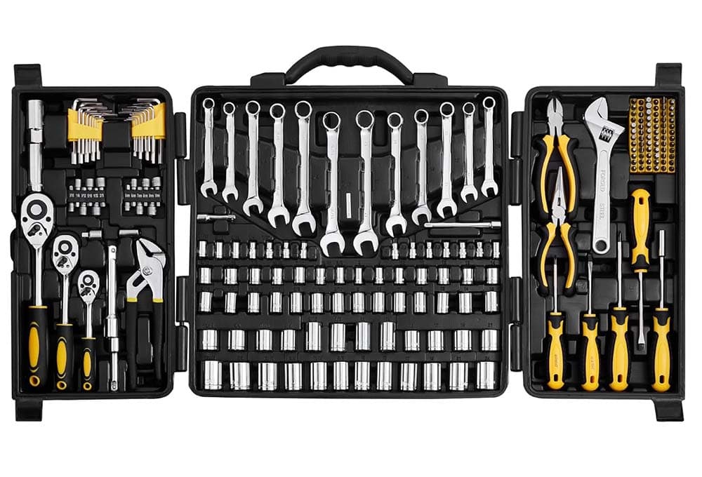 VEVOR 207 PCS Kit de ferramentas mecânicas SAE e métricas com dados impulsionados, pontas, chaves, pega de catraca, acessórios e estojo de armazenamento de plástico para reparação de automóveis