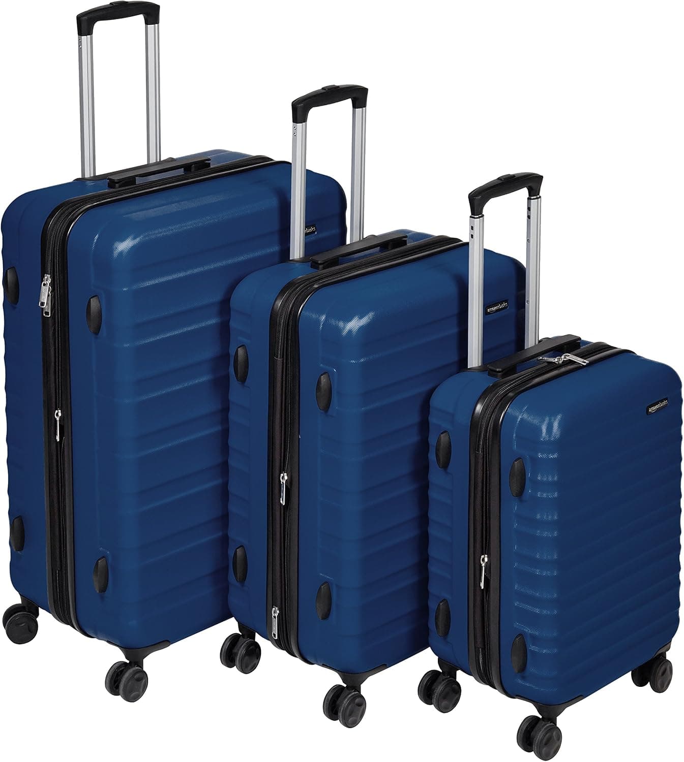 Amazon Basics - Mala de viagem rígida giratória, Azul Marinho, 55, 68, 78 cm, Conjunto de 3 unidades
