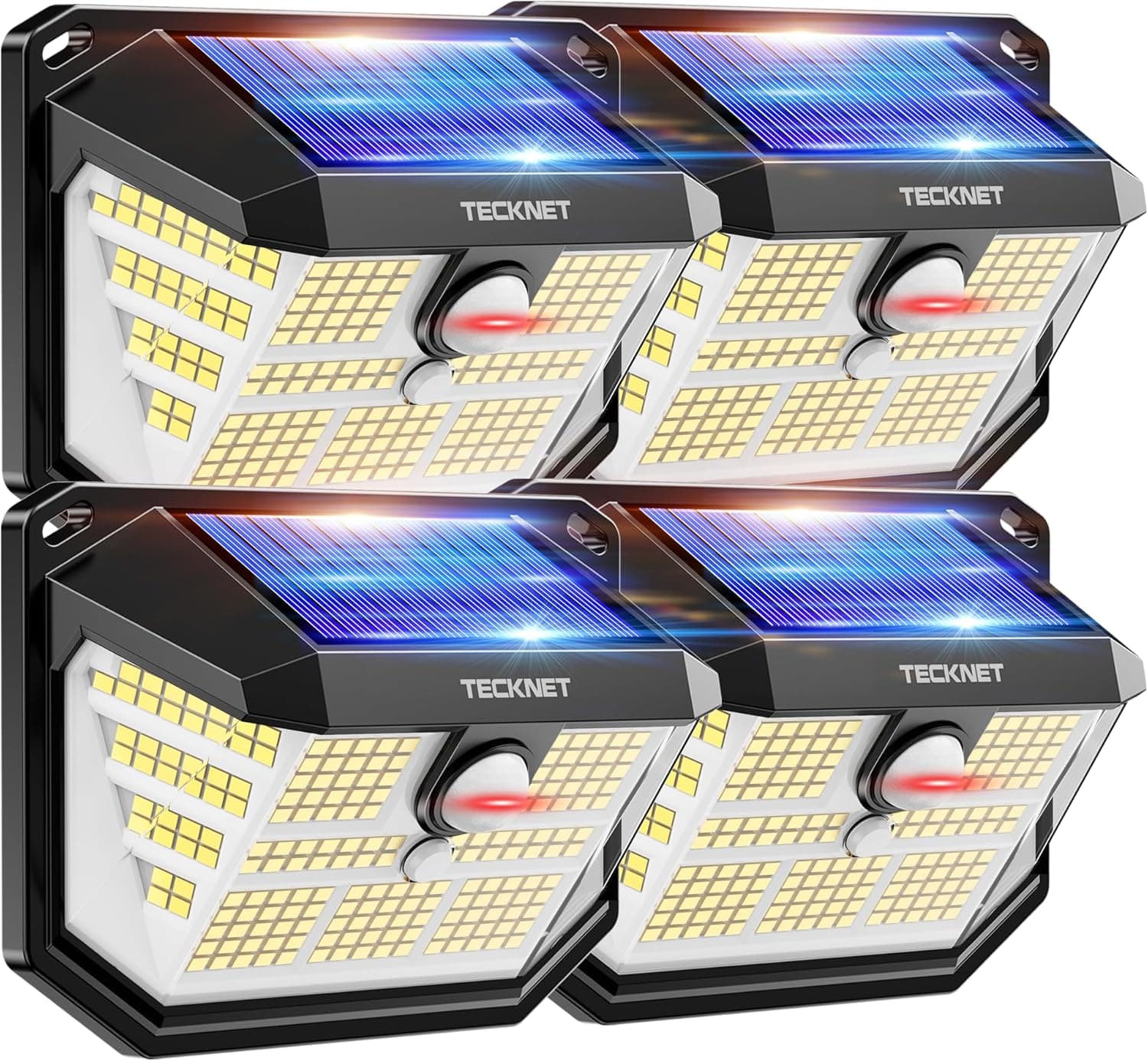 TECKNET Luz solar para exterior, iluminação LED 231 / 300° (luz 35newskill ) brilho alto luzes solares com sensor de movimento, 3 modos IP65 impermeável holofotes LED solares para jardim, garagem,