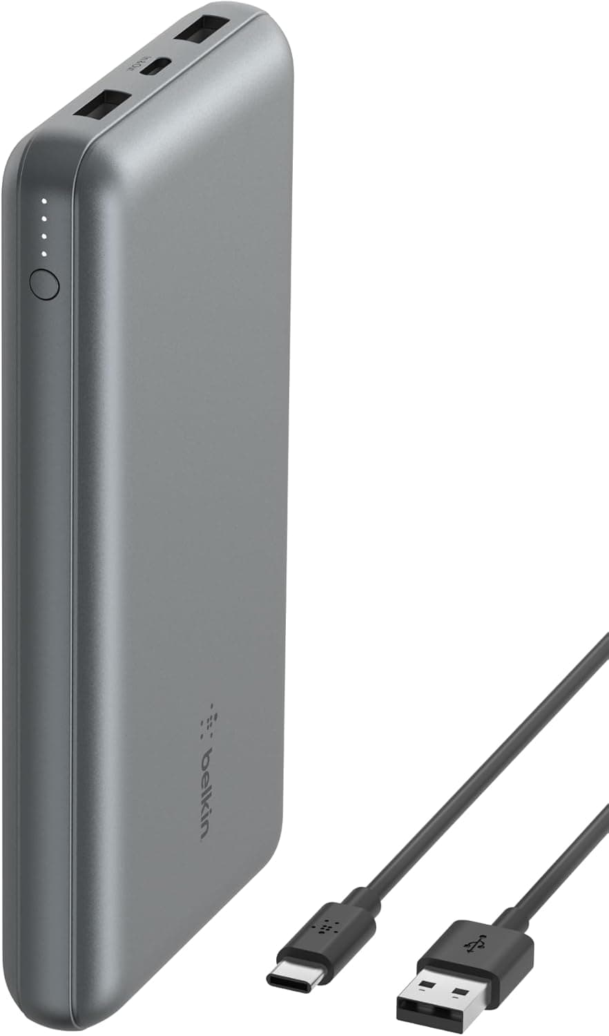 Belkin Carregador USB-C portátil de 20000 mAH, bateria externa de 20 K com porta USB-C de saída/entrada, Power Bank com 2 portas USB-A e cabo USB-C para USB-A para iPhone, Galaxy, iPad, cinzento