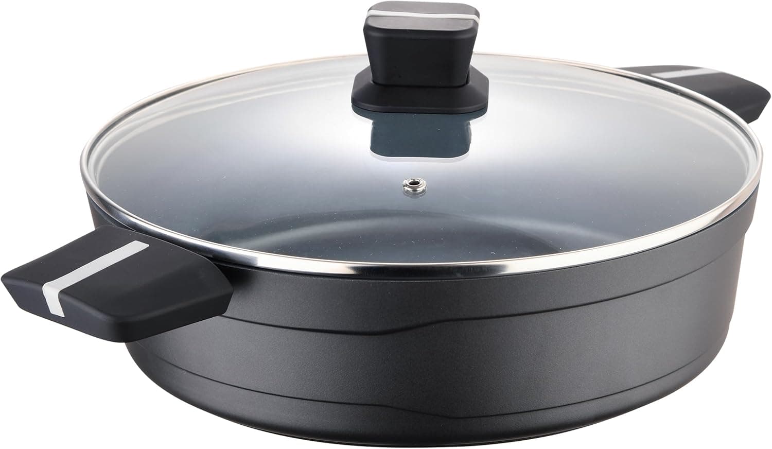 San Ignacio Bistro Grey - panela baixa de 28 cm - fabricada em alumínio fundido - interior em aço quantanium - exterior em preto mate- ponto indução - pega Soft Touch preta