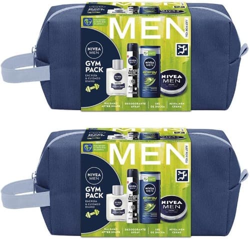 NIVEA Pack Neceser ginásio Gympack, nécessaire para presente com gel de banho (1 x 250 ml), BeifoAfter Shave (1 x 100 ml), desodorizante spray (1 x 200 ml) e NIVEA MEN Creme (1 x 75 ml), 2 embalagens