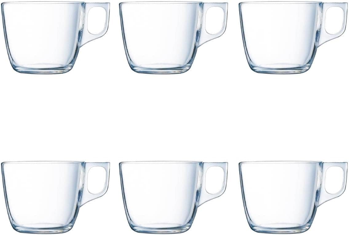 Luminarc Novo conjunto de chávenas de vidro, pequeno-almoço para café, adequados para micro-ondas, 22 cl, conjunto de 6 unidades, transparente