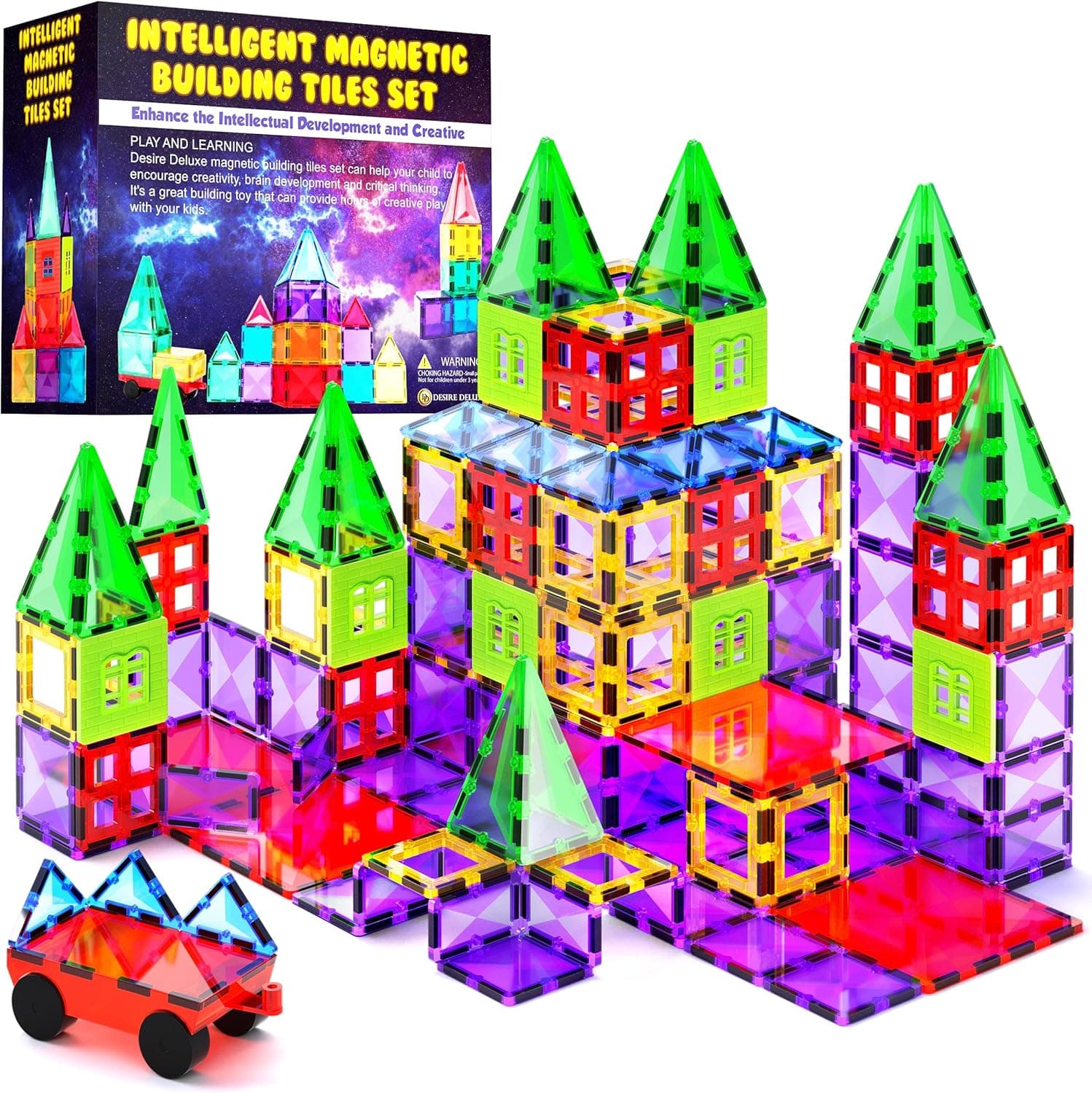 Desire Deluxe Kit blocos de construção magnéticos 3D para crianças dos 3 - 7 anos - brinquedo educativo com figuras geométricas para desenvolver a criatividade dos seus pequenos - 57 peças