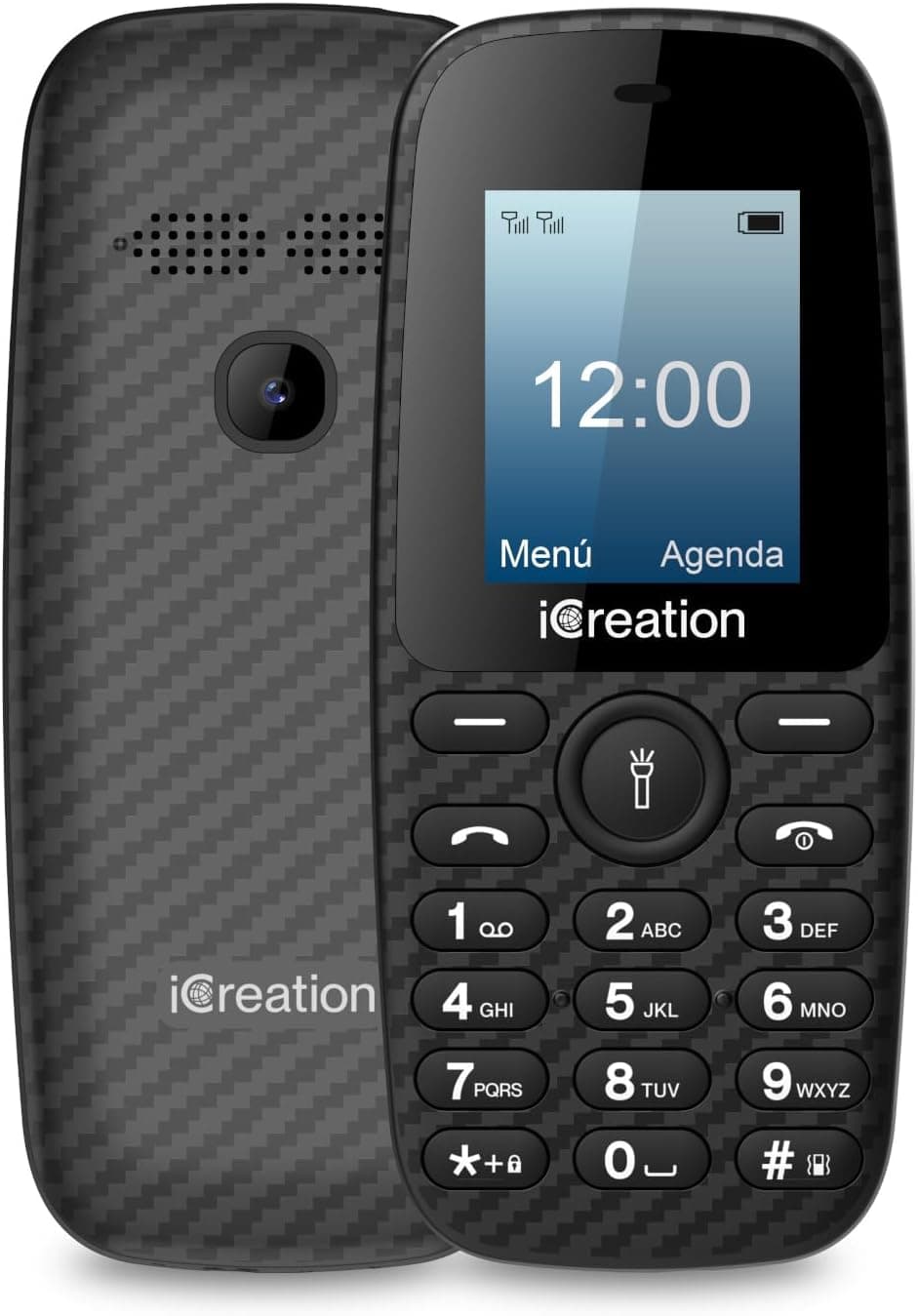 iCreation C10 - Telemóvel básico preto com ecrã de 1,8", bateria 800 mAh, tamanho compacto e leve (73 g), muito fácil de usar, vibração, Bluetooth e Dual SIM