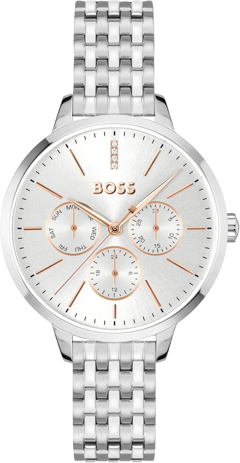 BOSS Symphony Collection | Relógio analógico multifunções feminino com mostrador prateado e pulseira em aço inoxidável