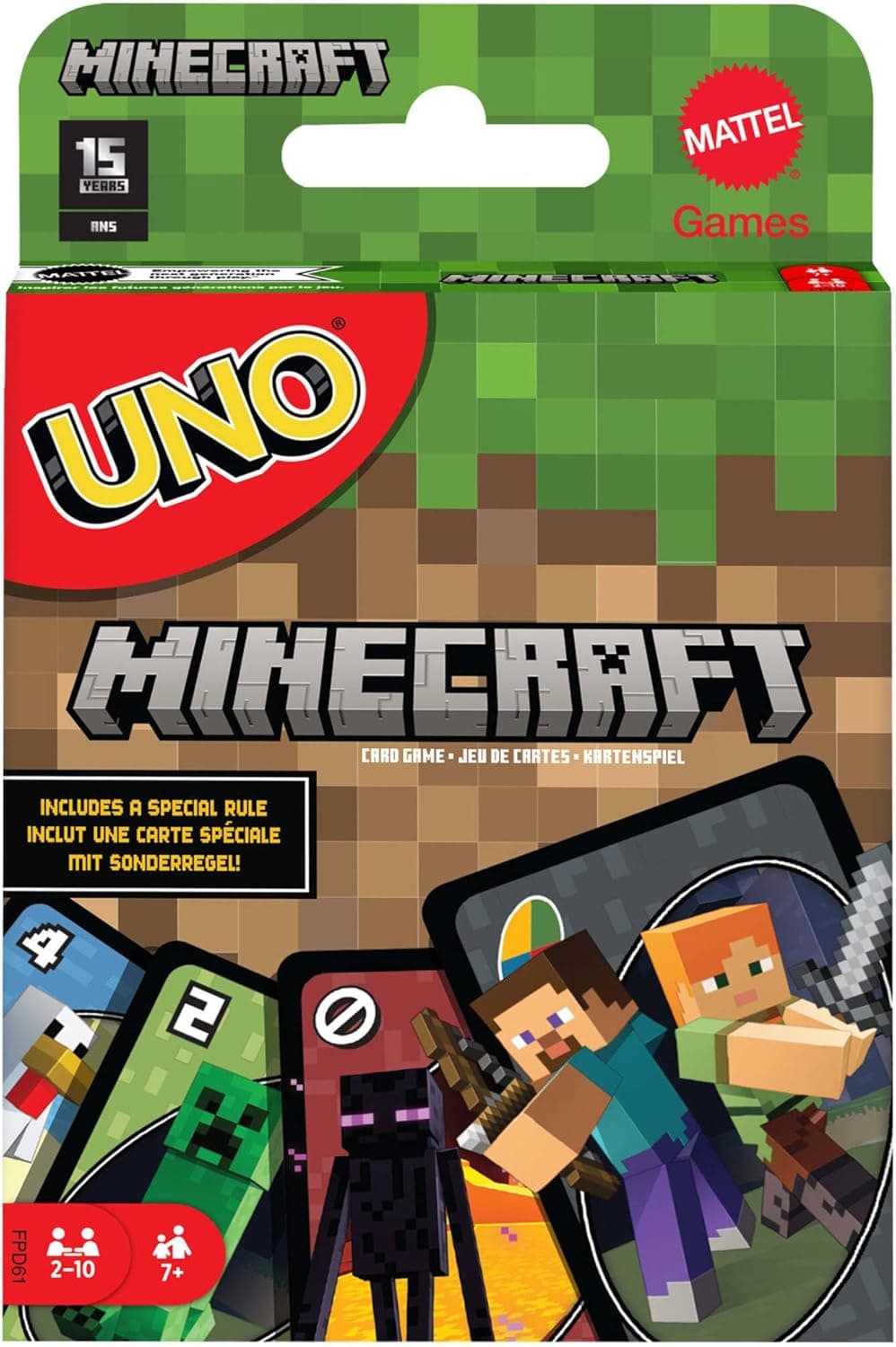 Mattel Games, Jogo de cartas UNO Minecraft, jogo de tabuleiro para crianças a partir de 7 anos (Mattel FPD61)
