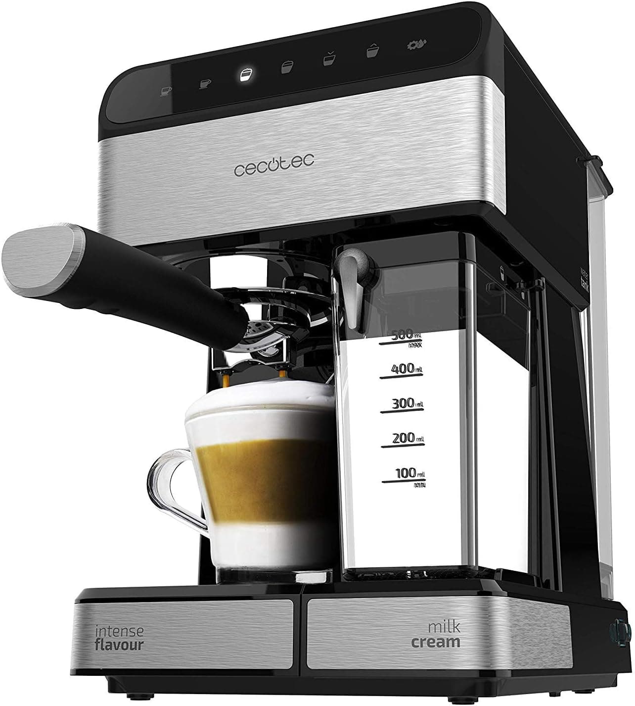 Cecotec Power Instant-ccino 20 Touch Serie Nera | Máquina de café semiautomática de 20 bares com controlo tátil, depósito de leite de 500 ml e reservatório de água de 1,4 L