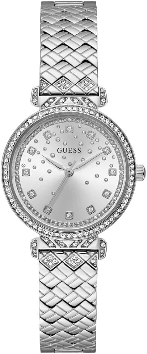 Guess Relógio analógico para mulher de quartzo com correia em aço inoxidável GW0763L1, Tom prateado, Clássico
