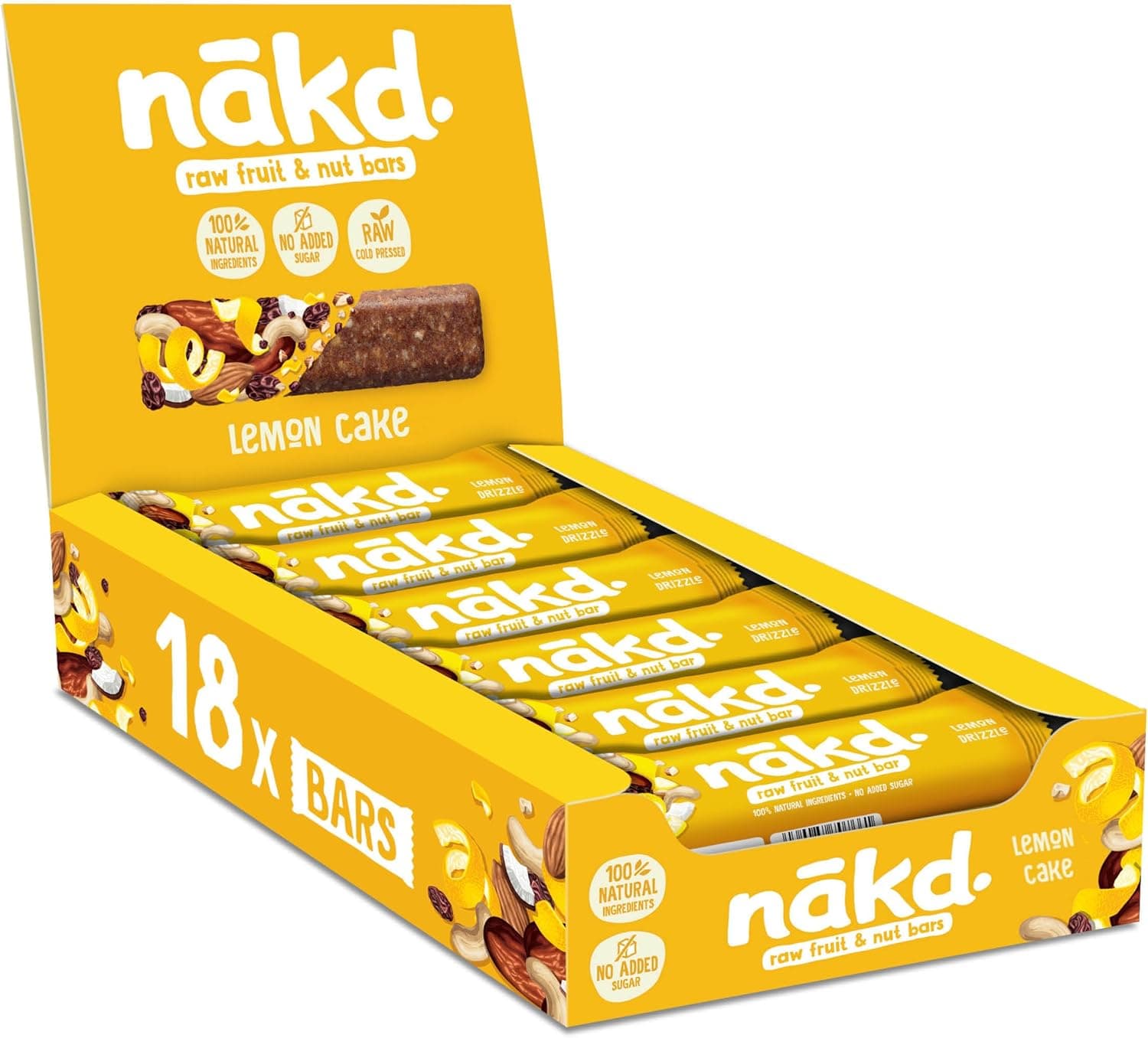 Nākd. Lemon Cake Barrinhas Raw de frutas e frutos secos, 100% ingredientes naturais, sem açúcar adicionado, 36 x 35 g, 1260 g
