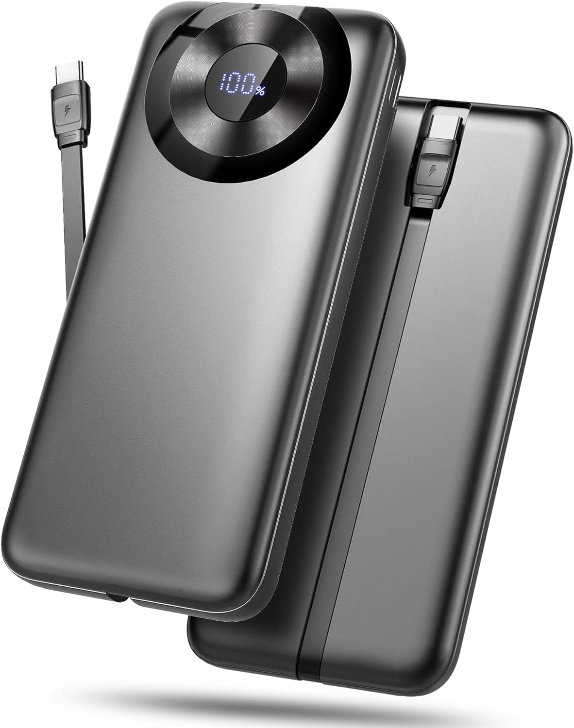 Power Bank Bateria externa 10000 mAh, bateria portátil 3A USB-C in&out com 4 saídas, carregador portátil com cabo integrado para iPhone 11/15/12/13/14/16, xiaomi, Samsung, tablets e muito mais
