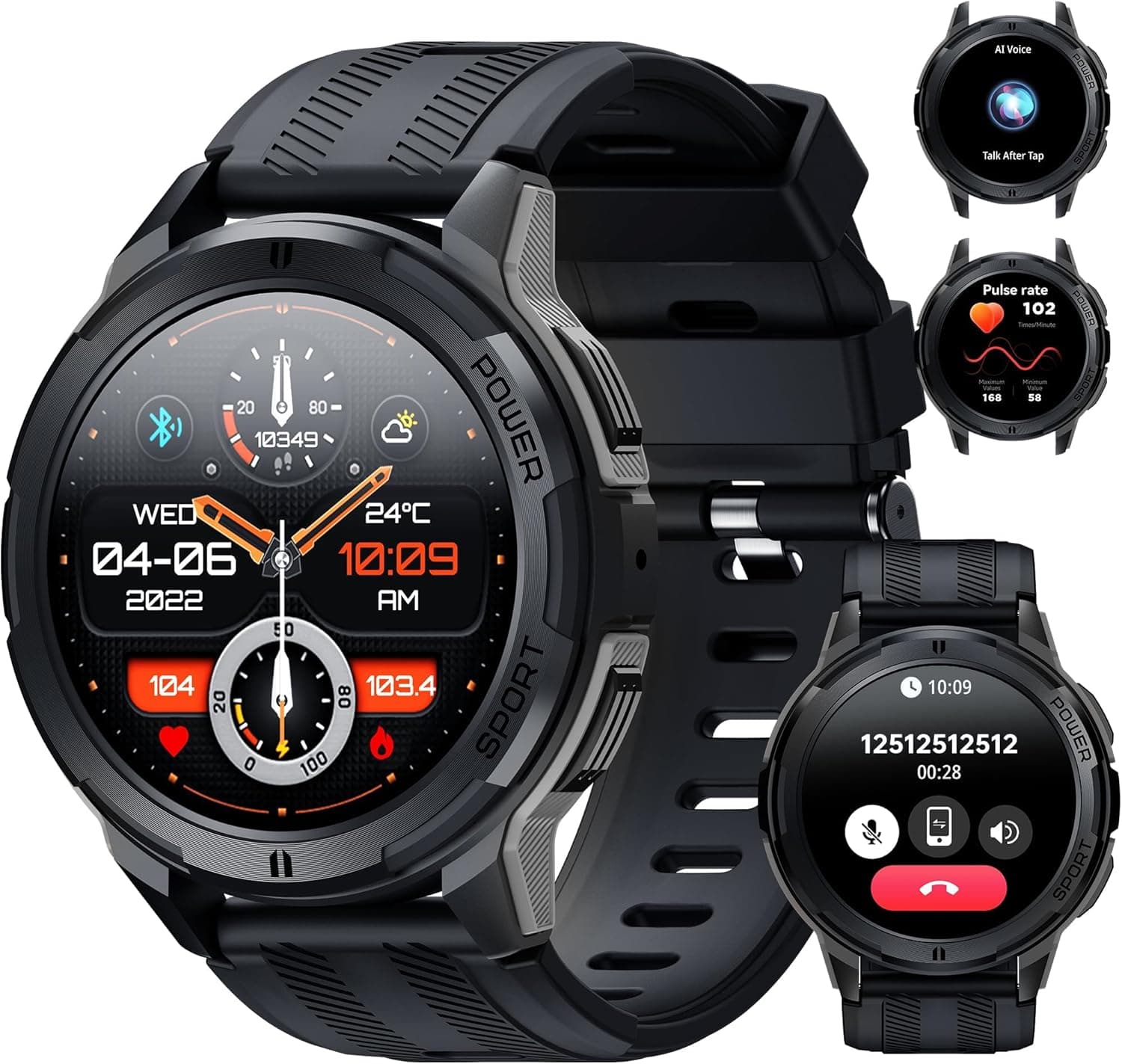 OUKITEL Relógio inteligente para homem, Smartwatch homem AMOLED com chamadas Bluetooth, 5ATM impermeável, 100 modos de desporto pulsómetro de pressão arterial monitorização de sonho, Android iOS