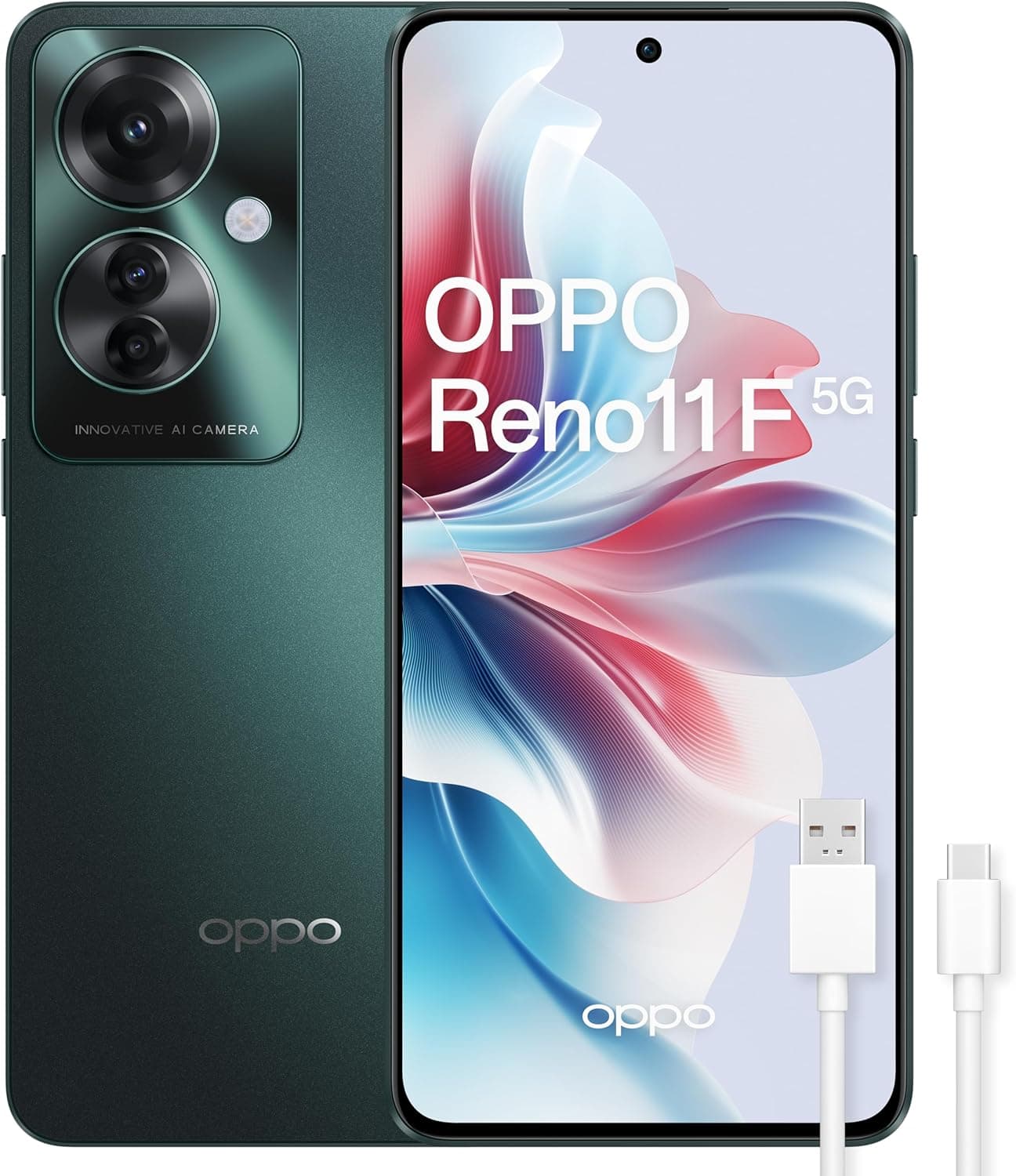 OPPO Reno11 F 5G Smartphone livre, 8 GB + 256 GB, ecrã FHD AMOLED 6,7", câmara 64 8 + 32 MP, Android, vídeo 4K, bateria 5000 mAh, carregamento rápido 67 W - Palm Greem