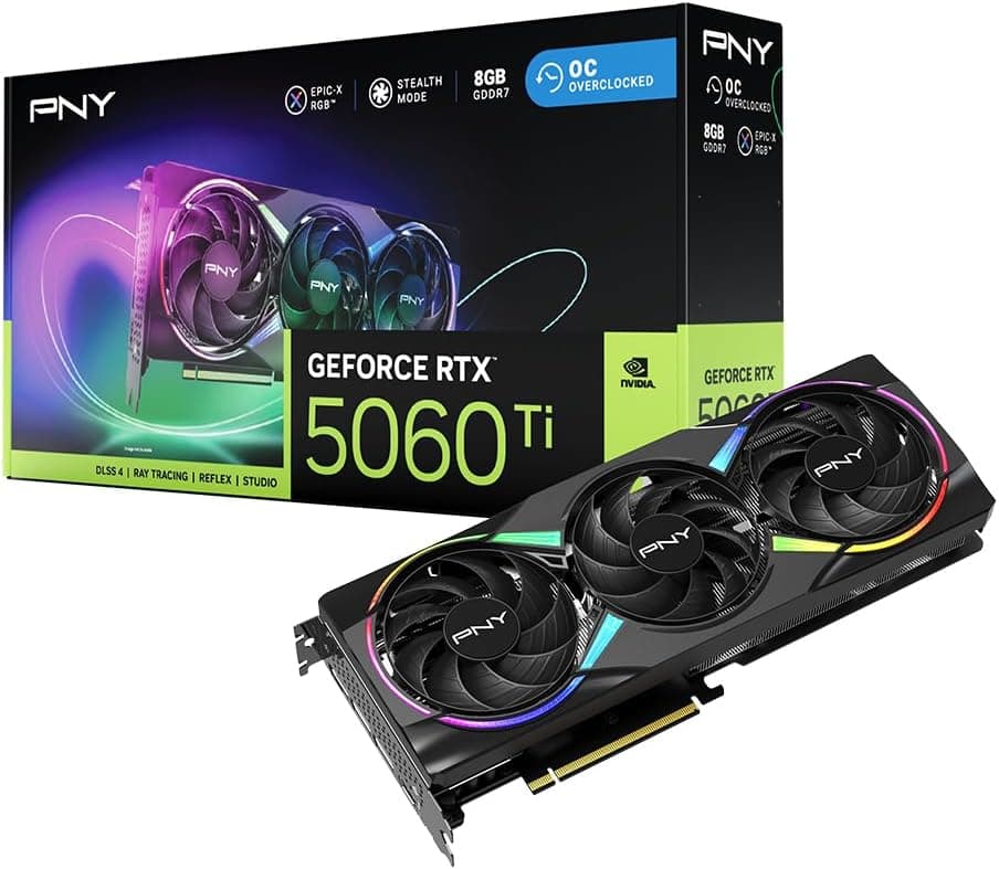 PNY GeForce RTX 5060 Ti | Placa gráfica 8 GB com iluminação ARGB e tripla ventoinha