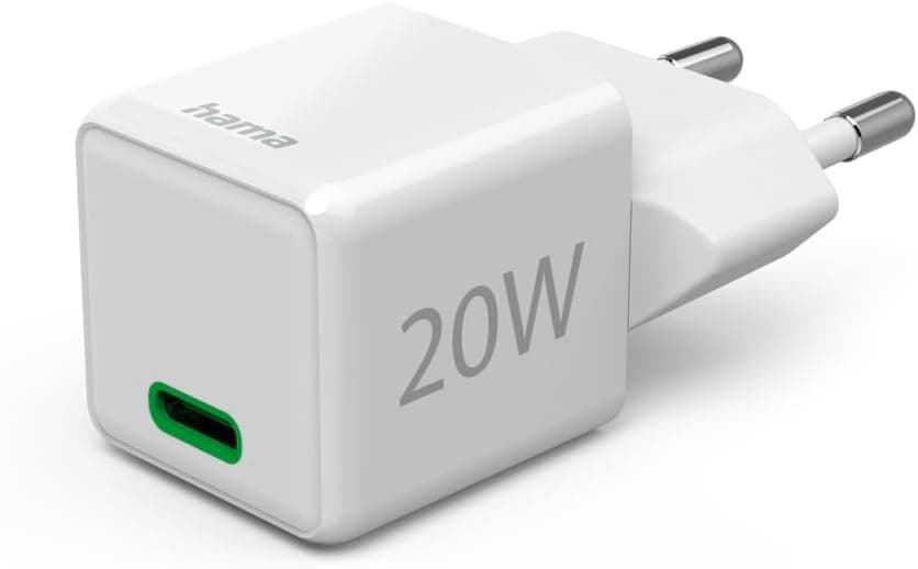 Hama | Carregador super mini 220 V (20 W, 1 porta USB-C, QC+PD, rápido, para iPhone a partir de 11) branco