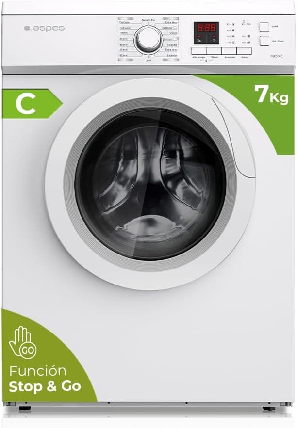 Aspes Secador de evacuação 7 kg carga frontal branca ASE700C. 2000 W, 16 programas, função anti-rugas, função anti-rugas, display LED manual