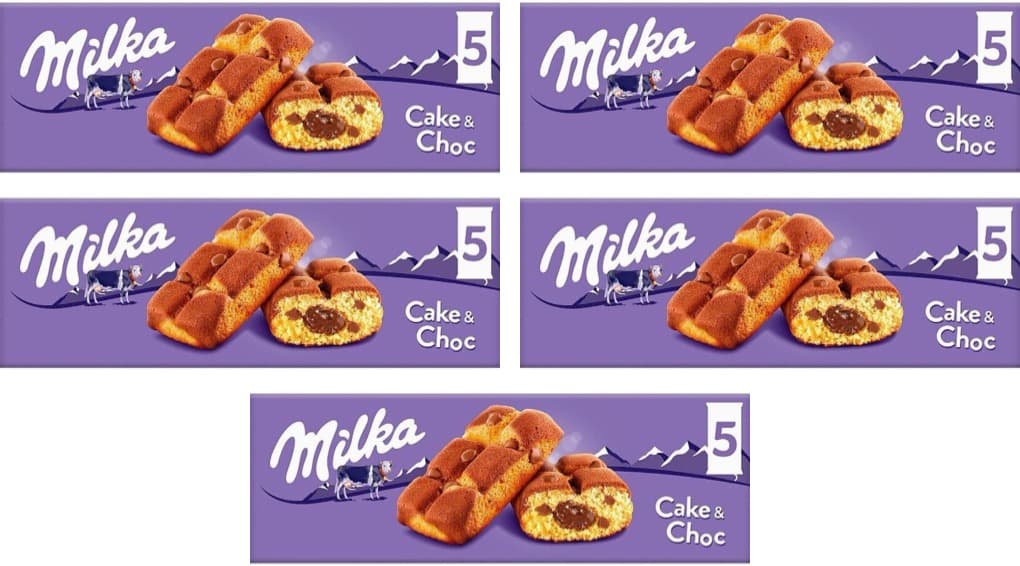 Milka Cake & Choc bolo com pepitas de chocolate com leite dos alpes e enchimento de chocolate 175 g x 5